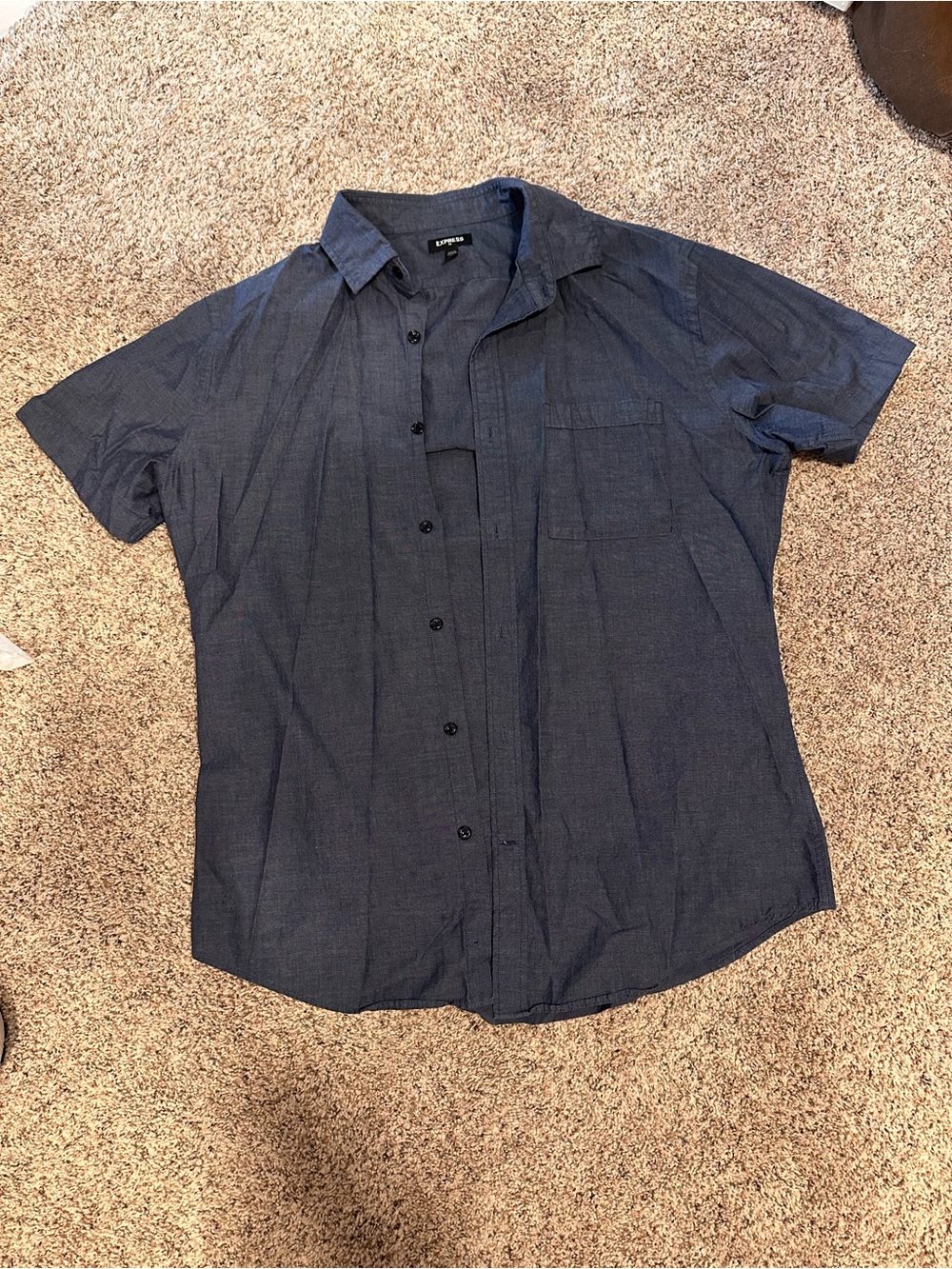 Express Men's Short Sleeve Button-Down Shirt - Dark Blue